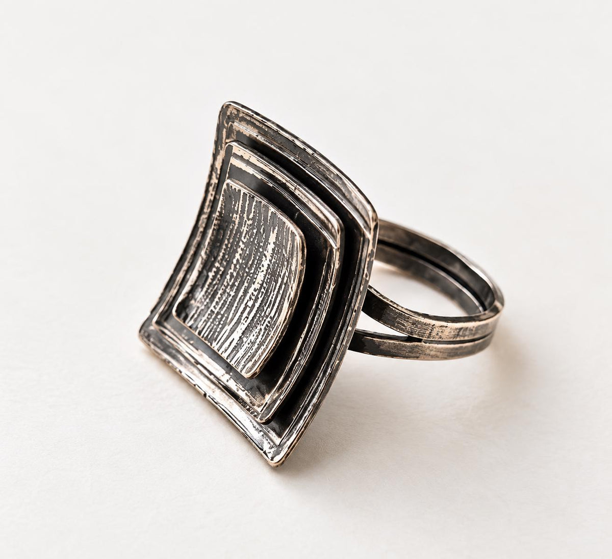 Oxidised Silver Multi-Layer Ring