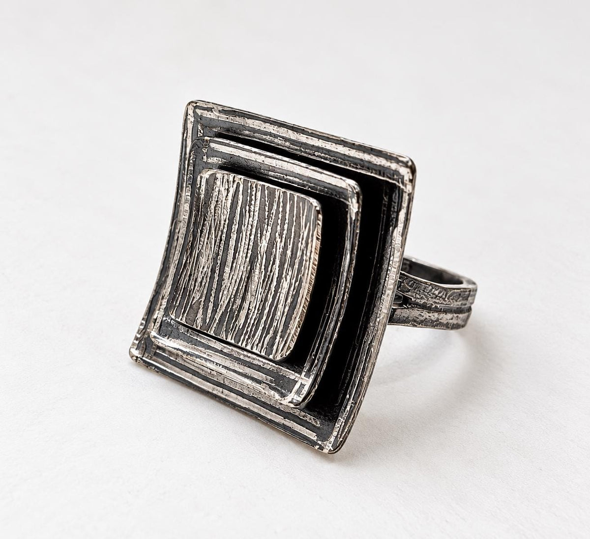 Oxidised Silver Multi-Layer Ring