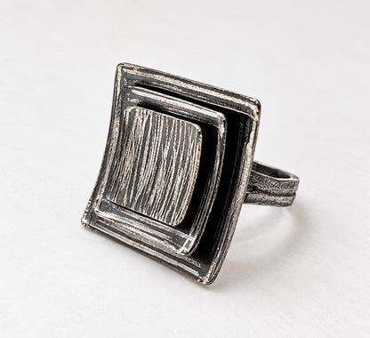 Oxidised Silver Multi-Layer Ring