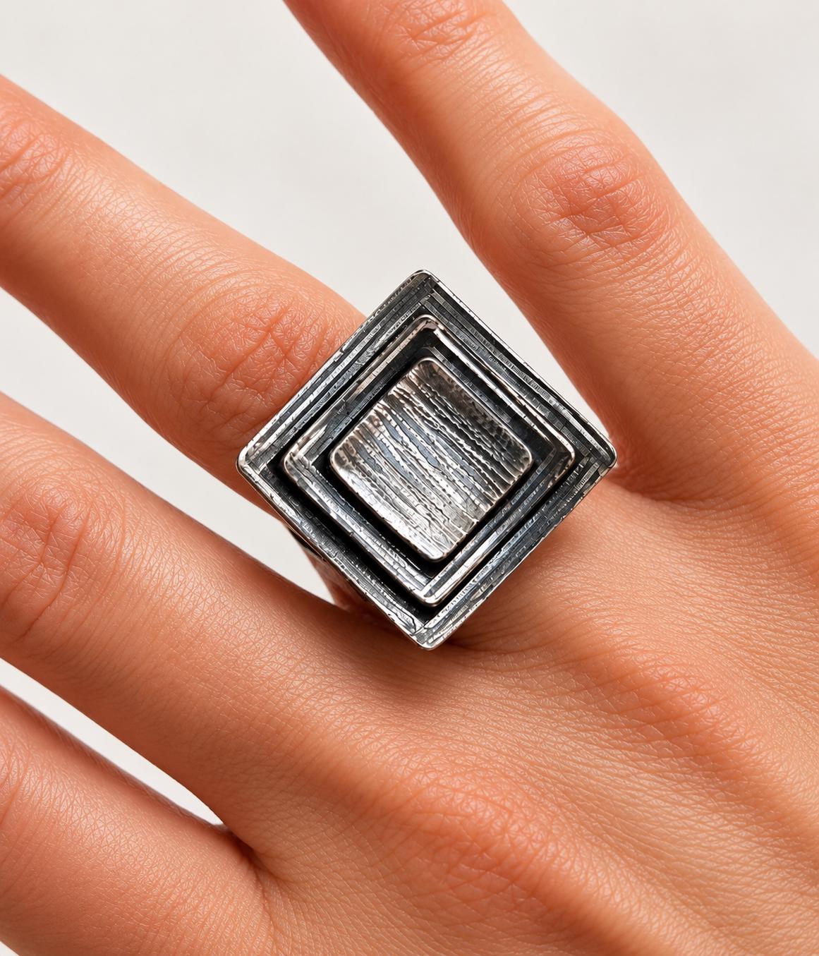 Oxidised Silver Multi-Layer Ring