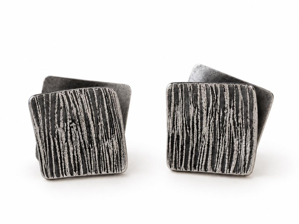 Oxidised Sterling Silver Square Studs – 15 mm