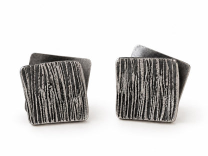 Oxidised Sterling Silver Square Studs – 15 mm