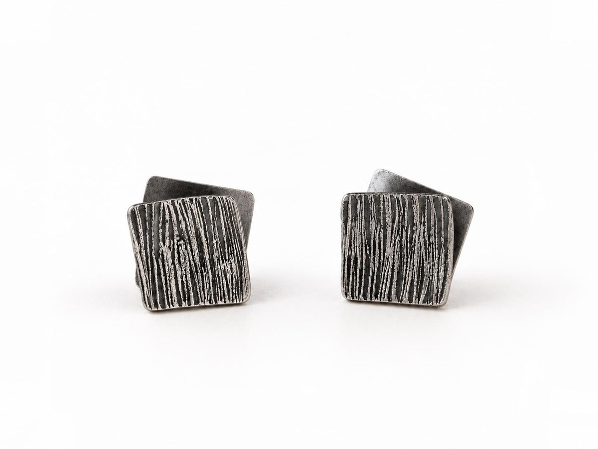 Oxidised Sterling Silver Square Studs – 15 mm