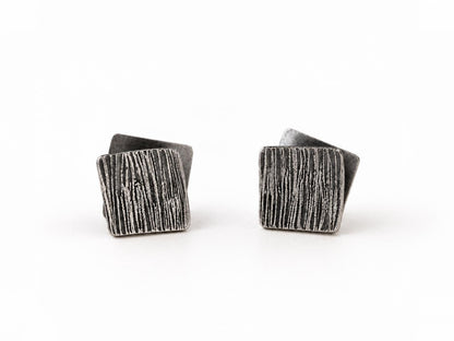 Oxidised Sterling Silver Square Studs – 15 mm