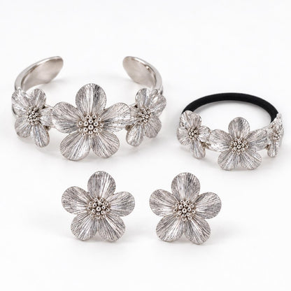 Silver Floral Jewellery & Hair Tie Set