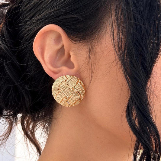 Textured Gold Round Stud Earrings