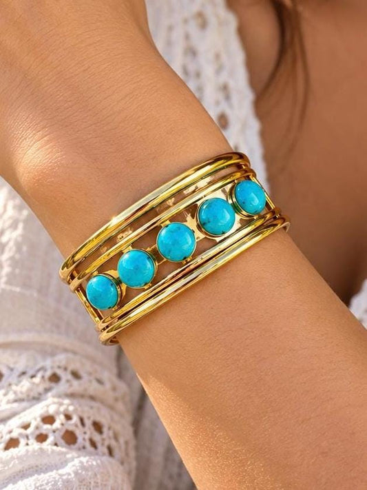 Turquoise Gold Adjustable Cuff Bracelet
