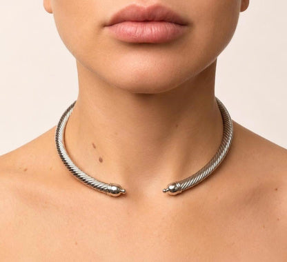 Silver Twisted Rope Choker Necklace