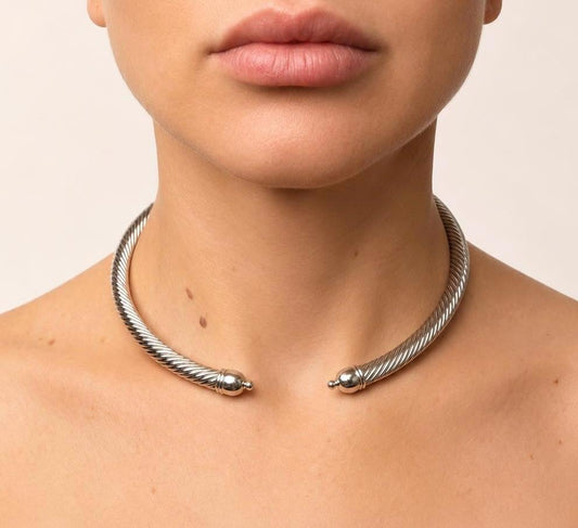 Silver Twisted Rope Choker Necklace