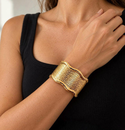 Textured Gold Wide Cuff Bracelet