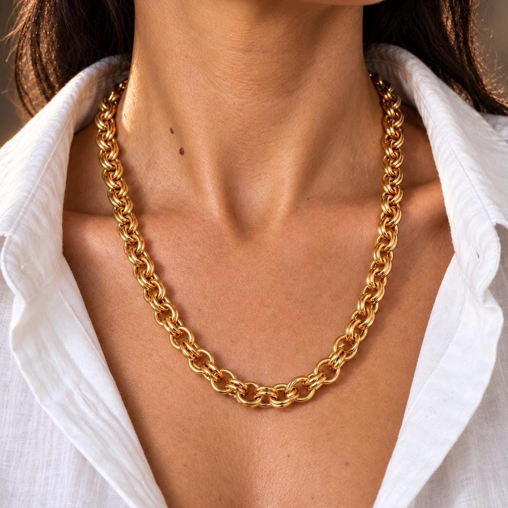 Chunky Gold Double-Link Chain Necklace
