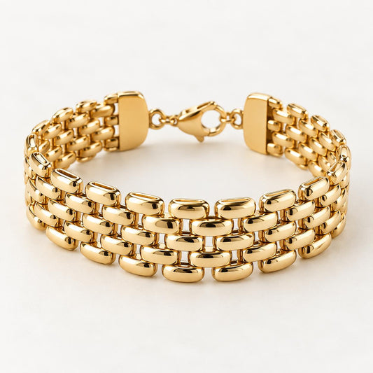 Gold Watch Strap Bracelet, Wide Chain Link Bracelet, Vintage Inspired Statement Jewellery, Timeless Gold Bracelet for Women
